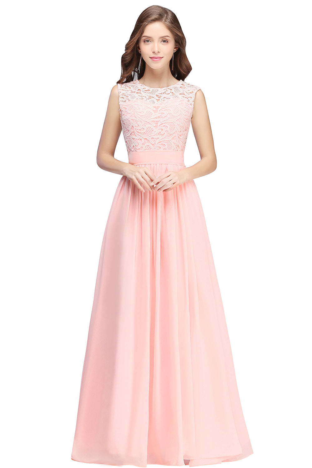 Gorgeous Sheath Crew Sleeveless Lace Top Chiffon Floor Length Dresses