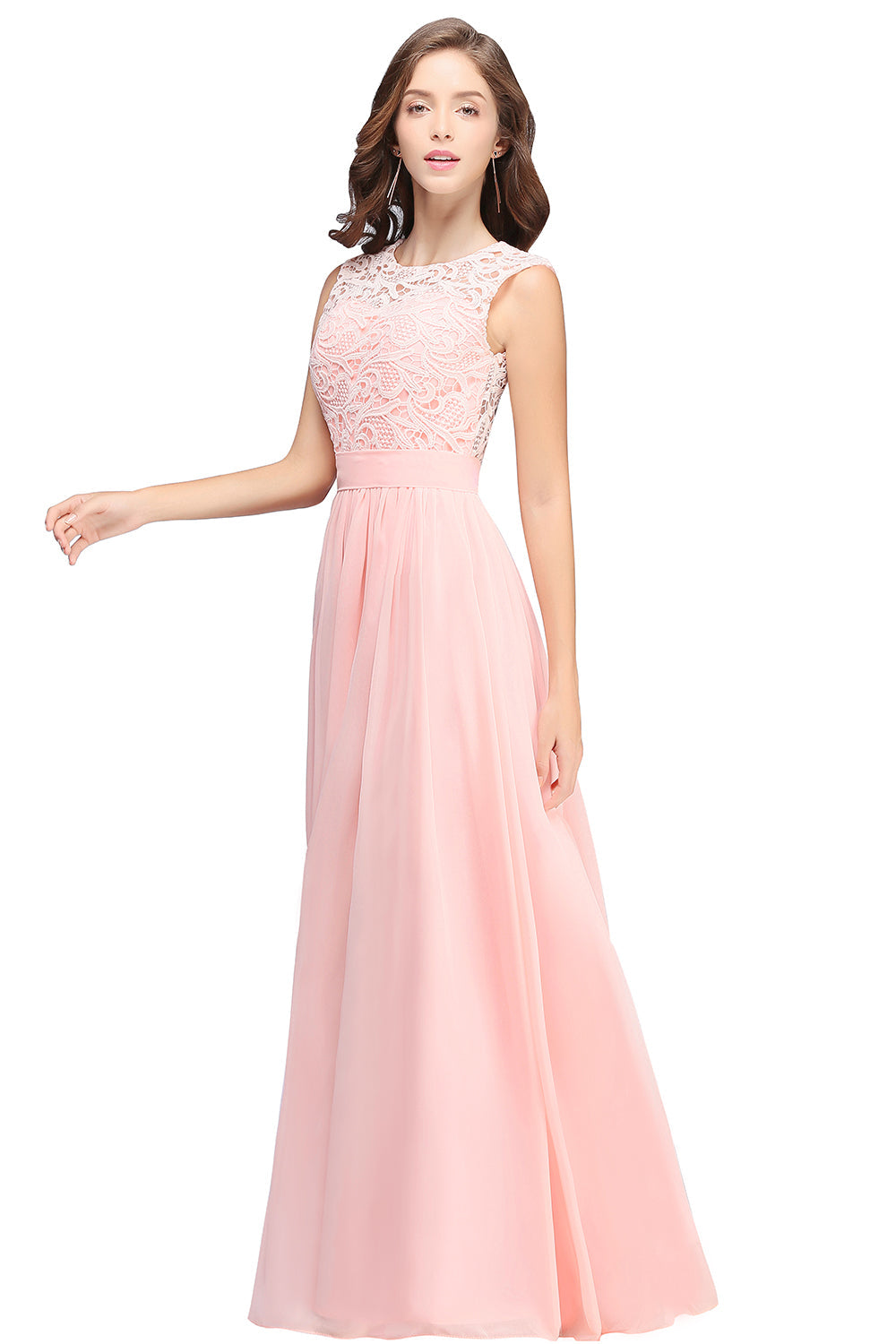 Gorgeous Sheath Crew Sleeveless Lace Top Chiffon Floor Length Dresses