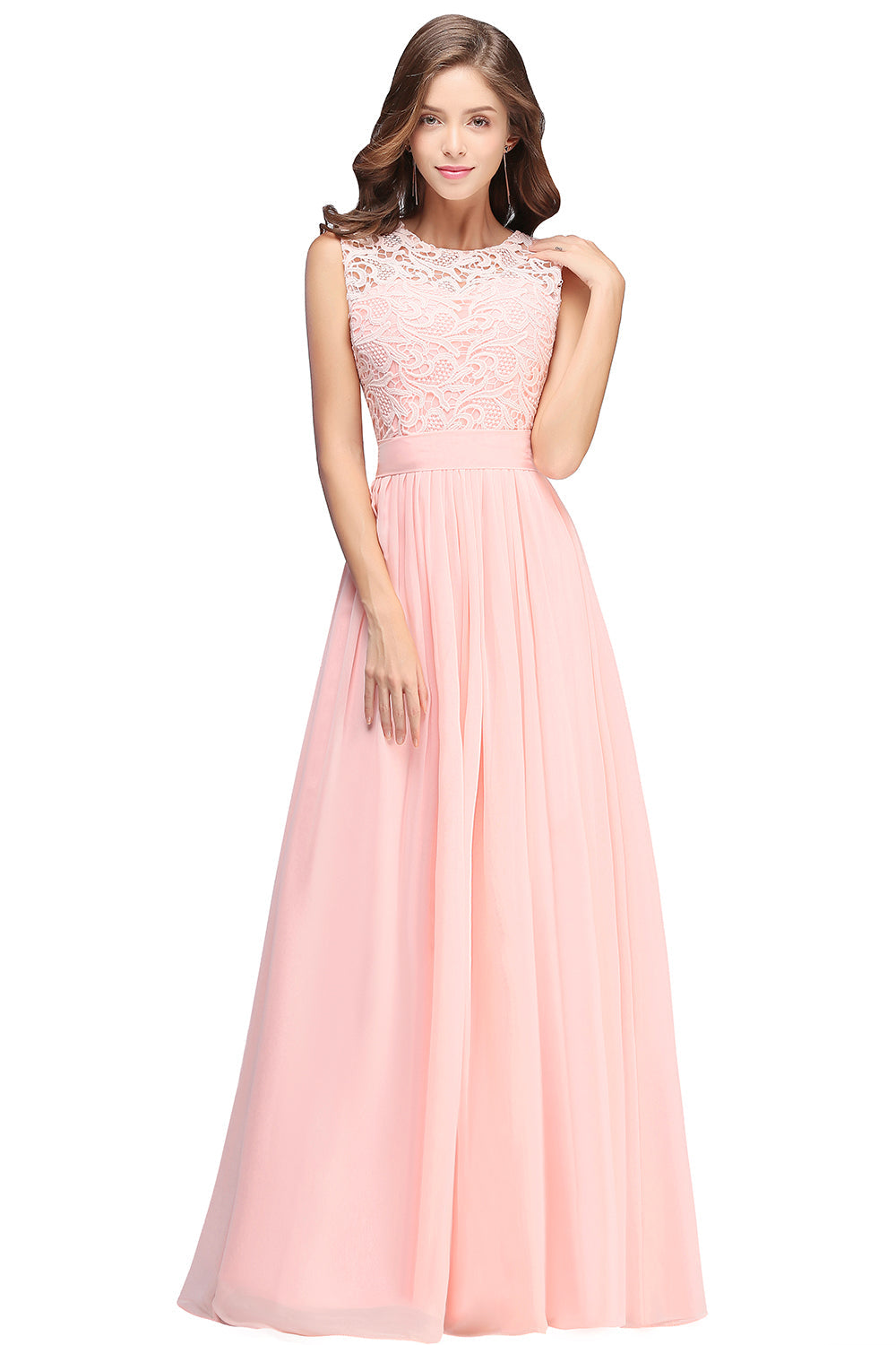 Gorgeous Sheath Crew Sleeveless Lace Top Chiffon Floor Length Dresses