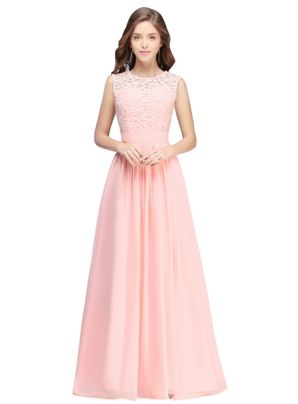 Gorgeous Sheath Crew Sleeveless Lace Top Chiffon Floor Length Dresses