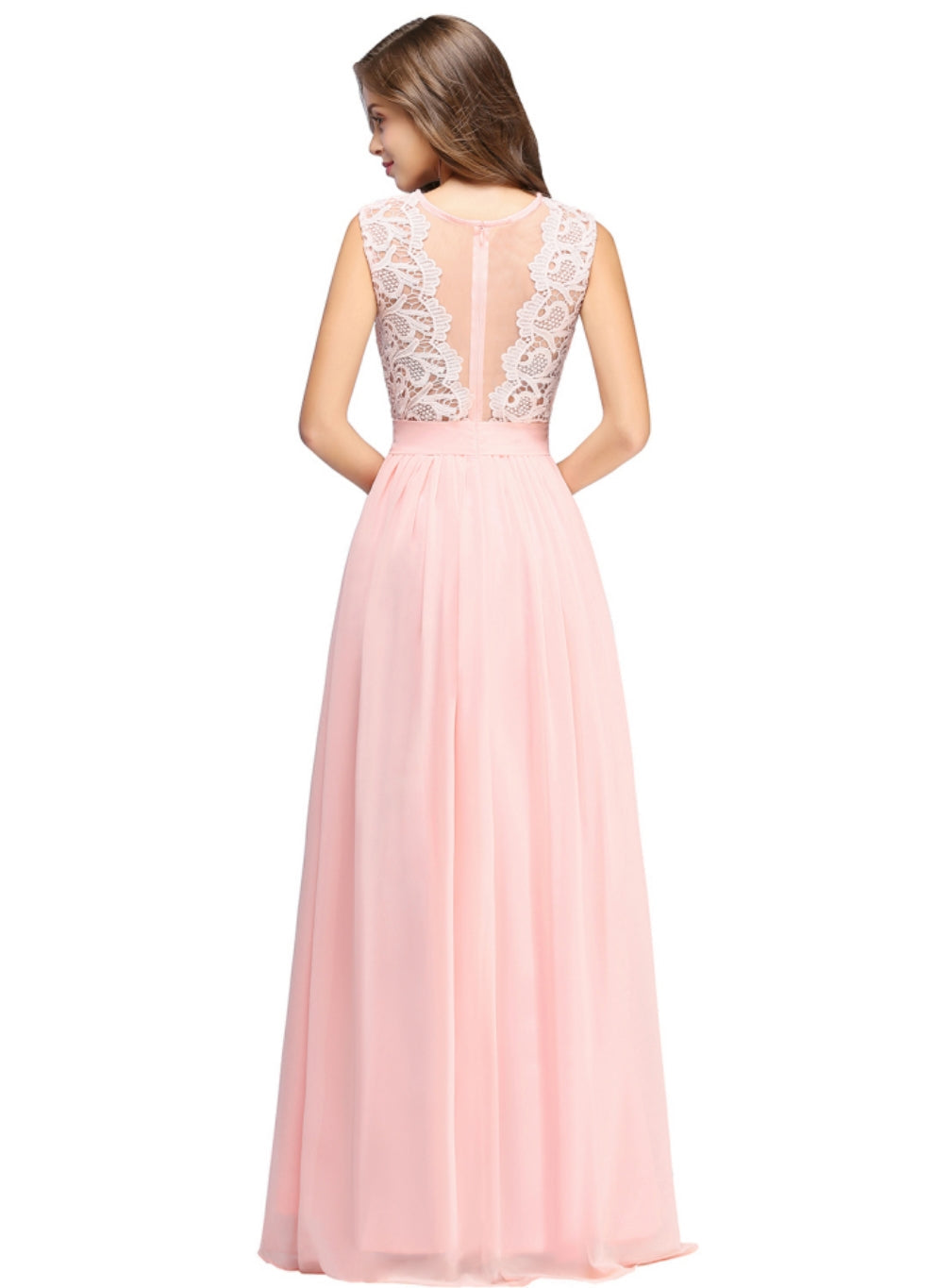 Gorgeous Sheath Crew Sleeveless Lace Top Chiffon Floor Length Dresses