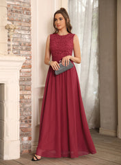 Gorgeous Sheath Crew Sleeveless Lace Top Chiffon Floor Length Dresses