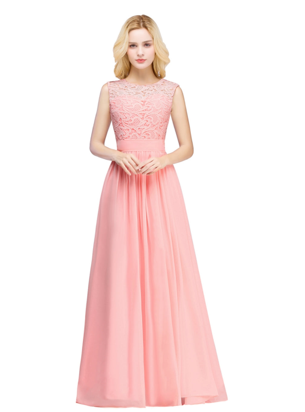 Gorgeous Sheath Crew Sleeveless Lace Top Chiffon Floor Length Dresses