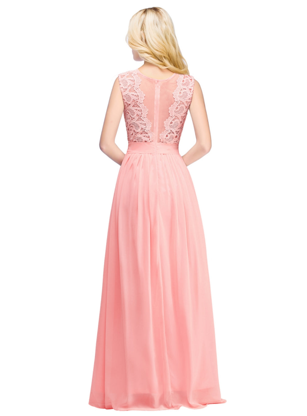 Gorgeous Sheath Crew Sleeveless Lace Top Chiffon Floor Length Dresses