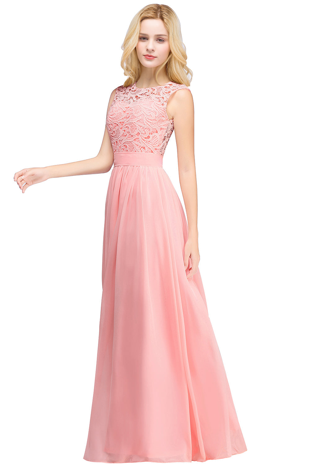 Gorgeous Sheath Crew Sleeveless Lace Top Chiffon Floor Length Dresses