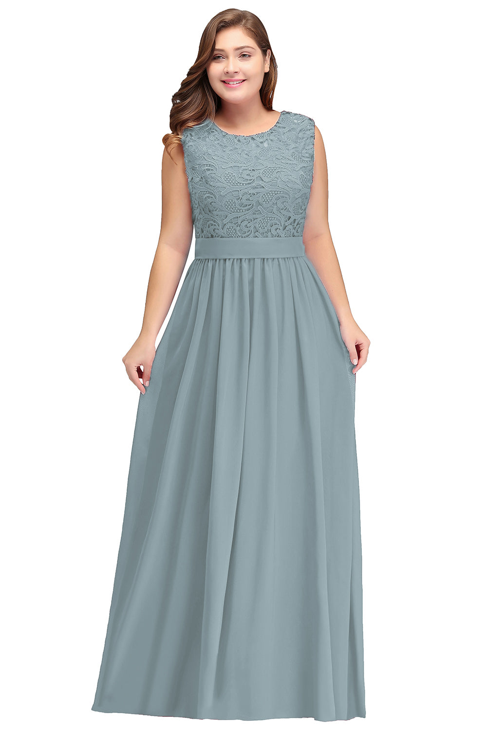 Gorgeous Sheath Crew Sleeveless Lace Top Chiffon Floor Length Dresses