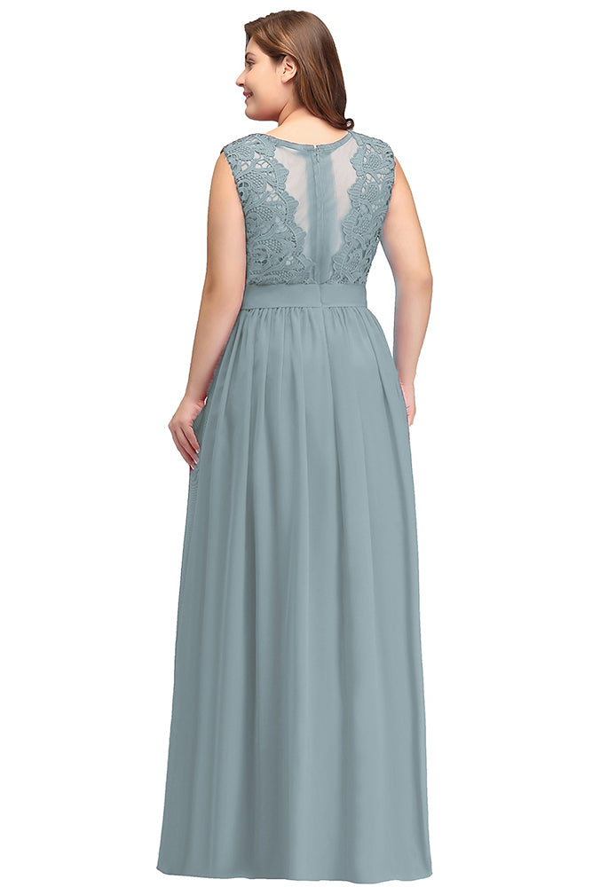 Gorgeous Sheath Crew Sleeveless Lace Top Chiffon Floor Length Dresses