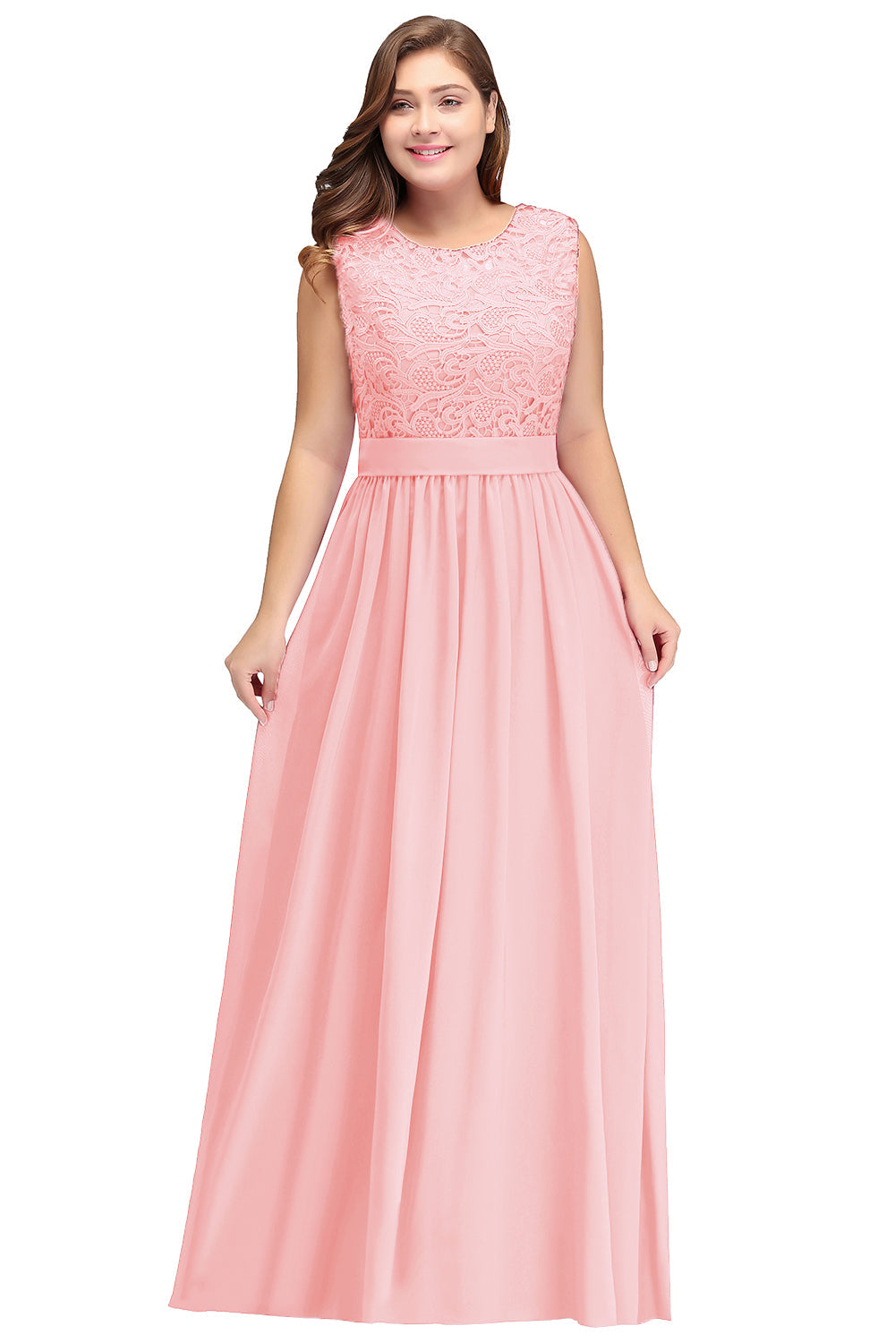 Gorgeous Sheath Crew Sleeveless Lace Top Chiffon Floor Length Dresses