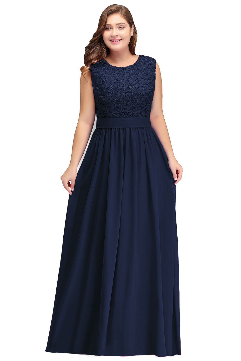 Gorgeous Sheath Crew Sleeveless Lace Top Chiffon Floor Length Dresses