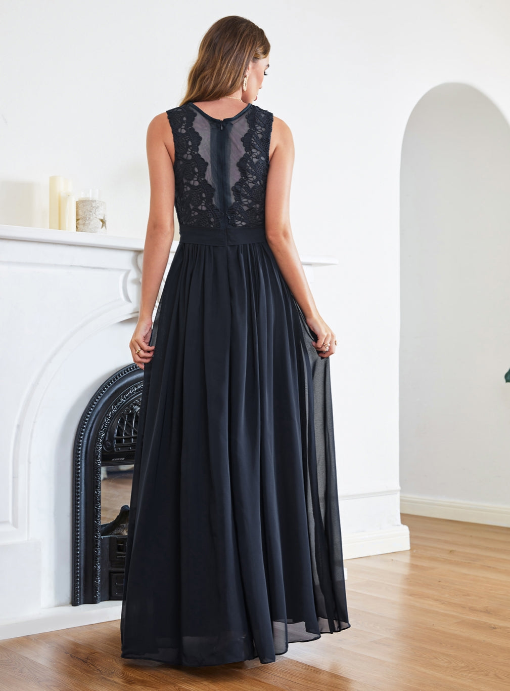 Gorgeous Sheath Crew Sleeveless Lace Top Chiffon Floor Length Dresses