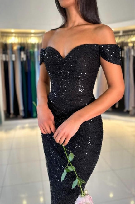 Gorgeous Short Black Off-the-shoulder Cocktail Dresses With Glitter