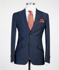 Graeme Latest Dark Blue Peak Lapel Three-Piece Business Suits for Men