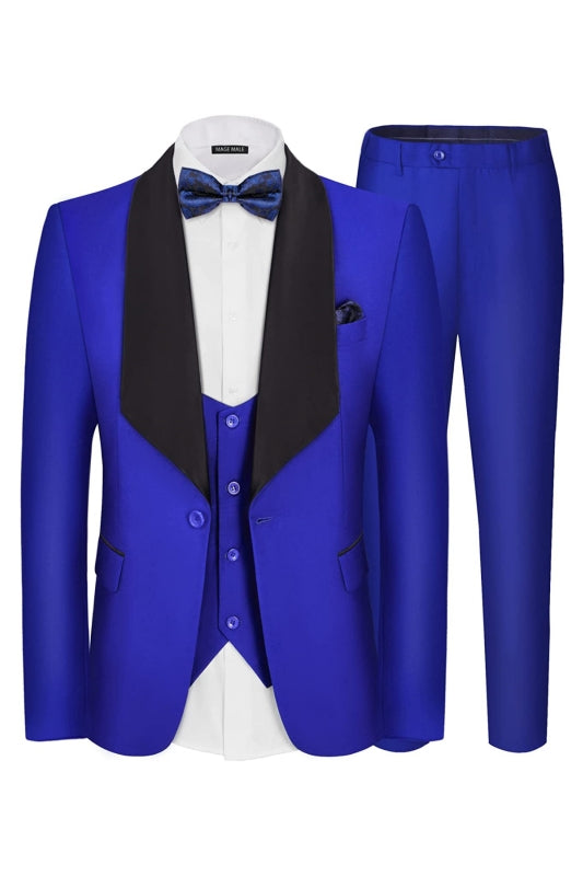 Greg Modern Royal Blue Shawl Collar Three-Piece Wedding Attire