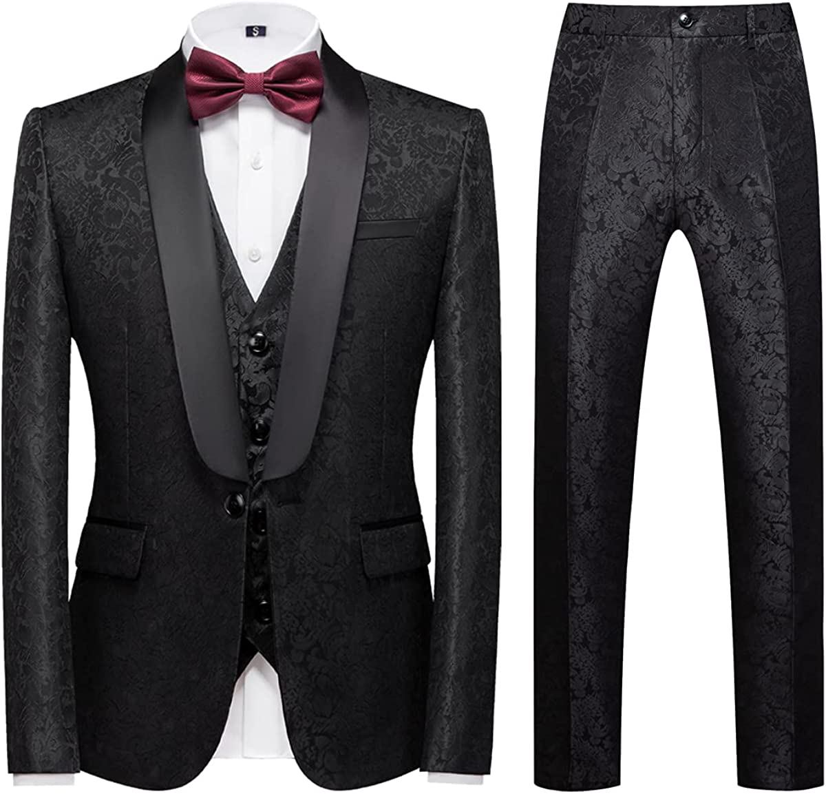 Gregary Luxurious Black Jacquard Shawl Collar Three-Piece Groom's Suit