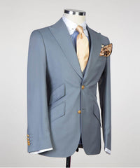 Gregory Contemporary Grey Three-Piece Peak Lapel Business Men’s Suits