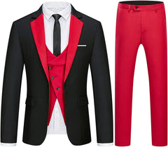 Grover Trendy Black And Crimson Notched Lapel Men's Prom Suit