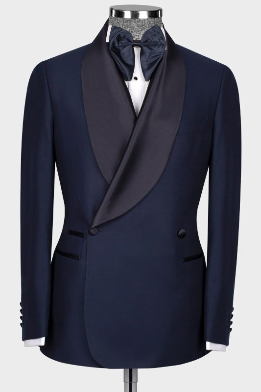 Gustave Chic Navy Blue Shawl Lapel Double-Breasted Suit