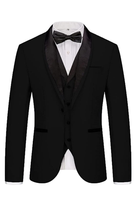 Gustave Classic Black Three-Piece Shawl Lapel Suit for Men