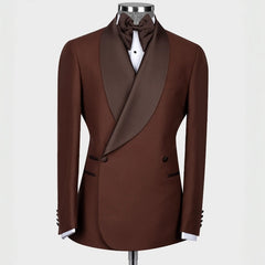 Guy Classical Mocha Shawl Collar Double Breasted Groom's Wedding Suit