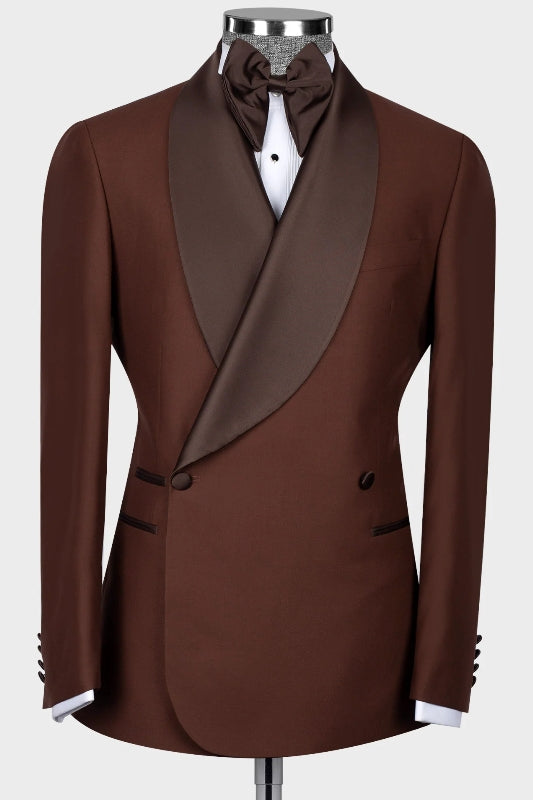 Guy Classical Mocha Shawl Collar Double Breasted Groom's Wedding Suit