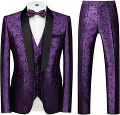 Guy Modern Purple Three-Piece Jacquard Suit for Weddings