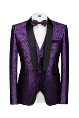 Guy Modern Purple Three-Piece Jacquard Suit for Weddings