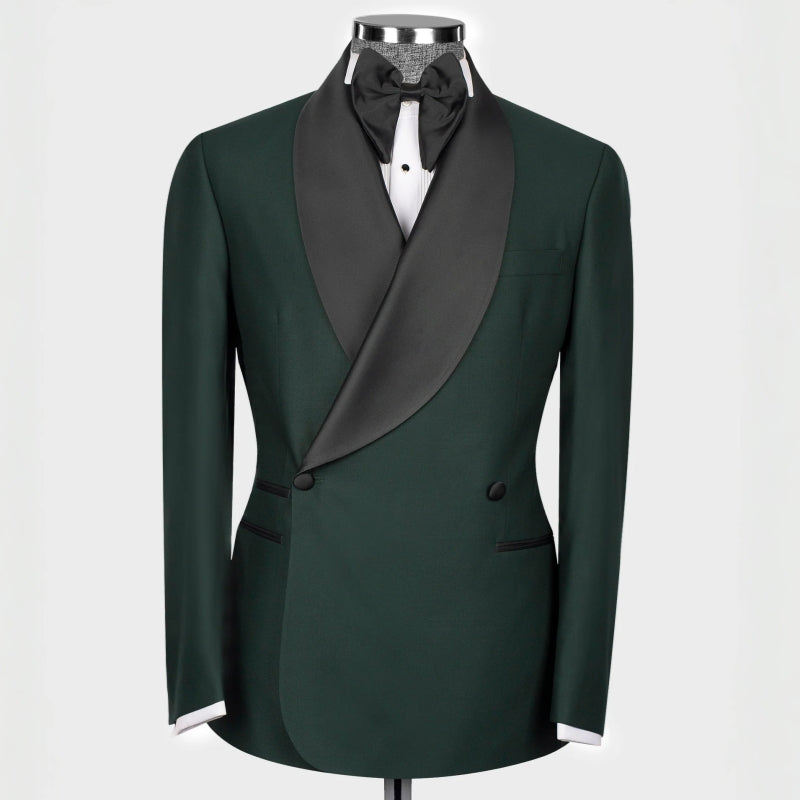 Hal Elegant Dark Green Shawl Lapel Double-Breasted Suit