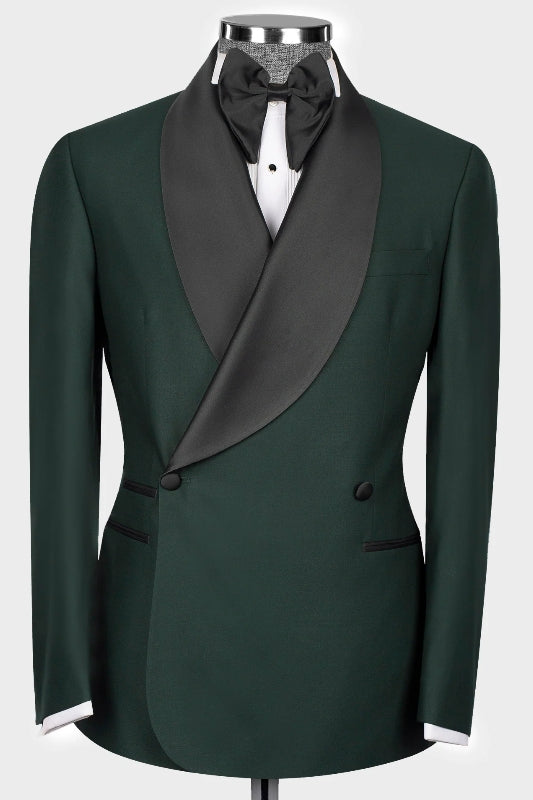 Hal Elegant Dark Green Shawl Lapel Double-Breasted Suit