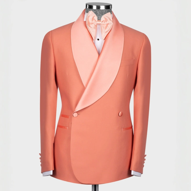 Haley Fashionable Coral Shawl Collar Double-Breasted Wedding Suit