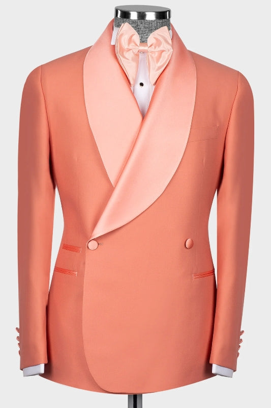 Haley Fashionable Coral Shawl Collar Double-Breasted Wedding Suit