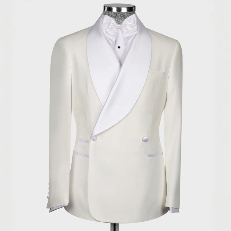 Hamilton Luxurious Off-White Shawl Collar Double Breasted Groom's Suit