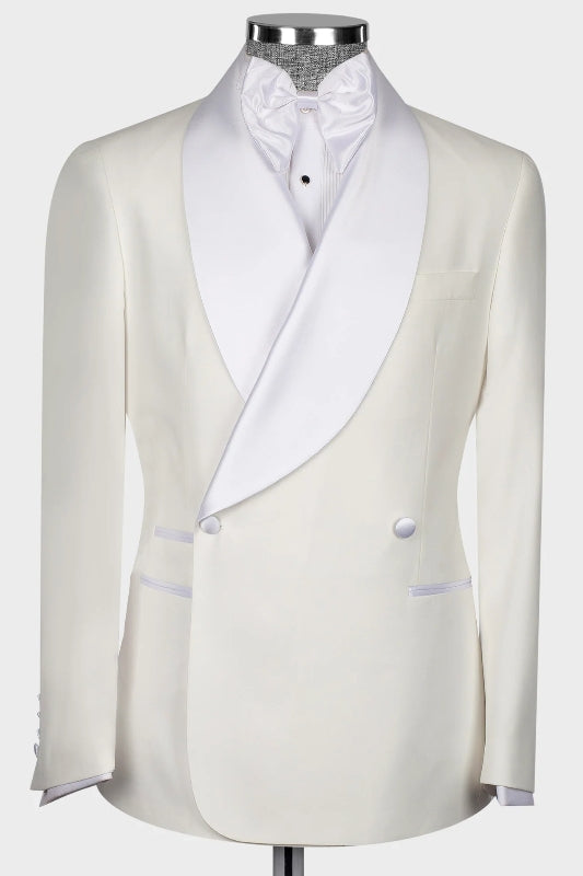 Hamilton Luxurious Off-White Shawl Collar Double Breasted Groom's Suit