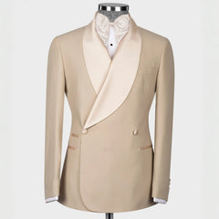 Hardy Refined Khaki Shawl Collar Double Breasted Groom's Wedding Suit