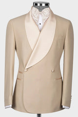 Hardy Refined Khaki Shawl Collar Double Breasted Groom's Wedding Suit