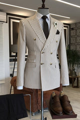 Hardy Simple Coffee Striped Double-Breasted Peaked Lapel Business Suit