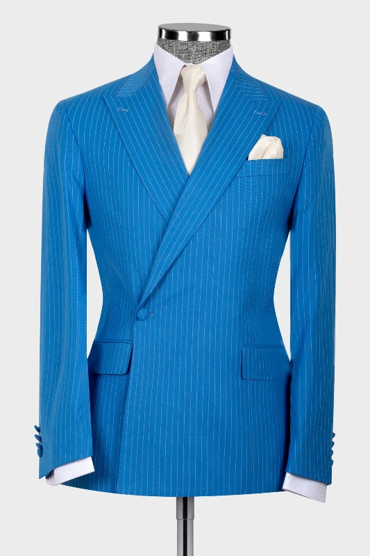 Harley Elegant Blue Striped Peaked Lapel Bespoke Prom Suit for Men