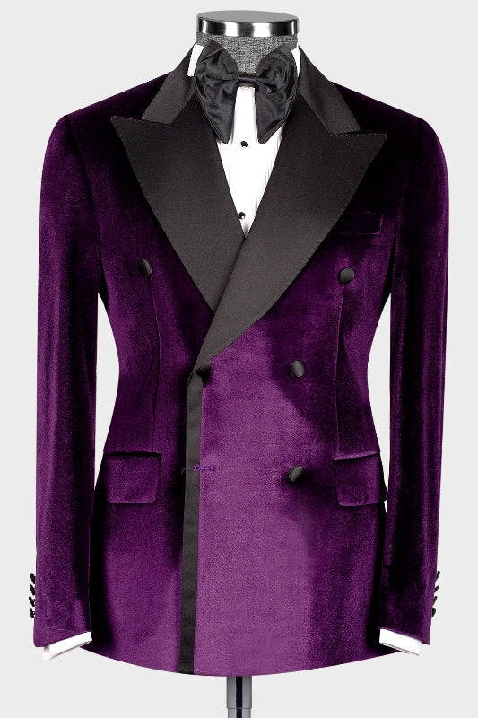 Harper Handsome Grape Double-Breasted Velvet Peaked Lapel Prom Suit