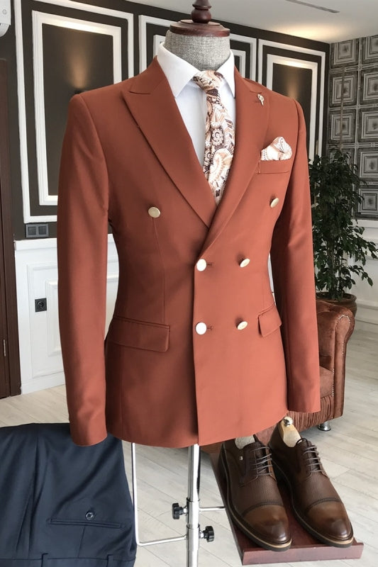 Harriet Chic Rufous Peaked Lapel Double-Breasted Men's Prom Suit