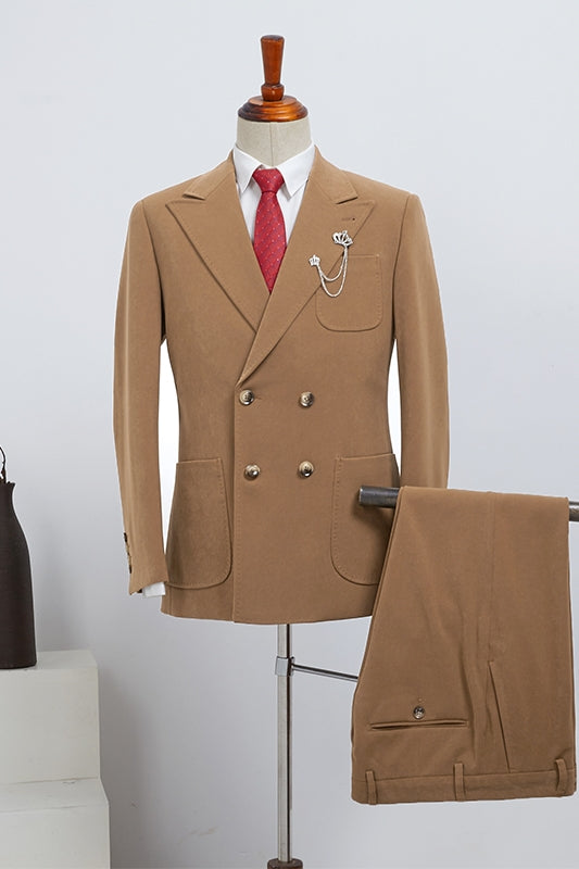 Harriet Fancy Khaki Double-Breasted Peaked Lapel Prom Suit For Men