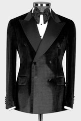 Harris Sleek Black Peaked Lapel Double Breasted Velvet Prom Suit