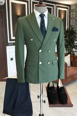 Harrison Fancy Emerald Green Peaked Lapel Double-Breasted Prom Attire