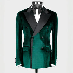 Harrison Modern Dark Green Double-Breasted Velvet Peaked Lapel Prom Suit