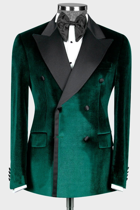 Harrison Modern Dark Green Double-Breasted Velvet Peaked Lapel Prom Suit