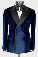 Harry New Navy Blue Peaked Lapel Double Breasted Velvet Prom Attire