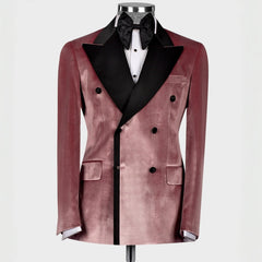 Harvey Latest Blush Pink Peaked Lapel Double Breasted Velvet Prom Attire