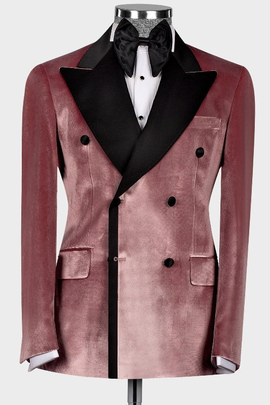 Harvey Latest Blush Pink Peaked Lapel Double Breasted Velvet Prom Attire