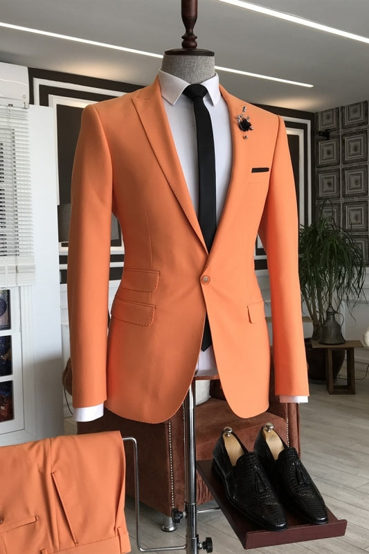 Harvey Latest Orange Two-Piece Peaked Lapel Prom Suit For Men