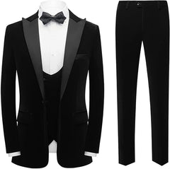 Heather Formal Black Three-Piece Velvet Men's Prom Outfit