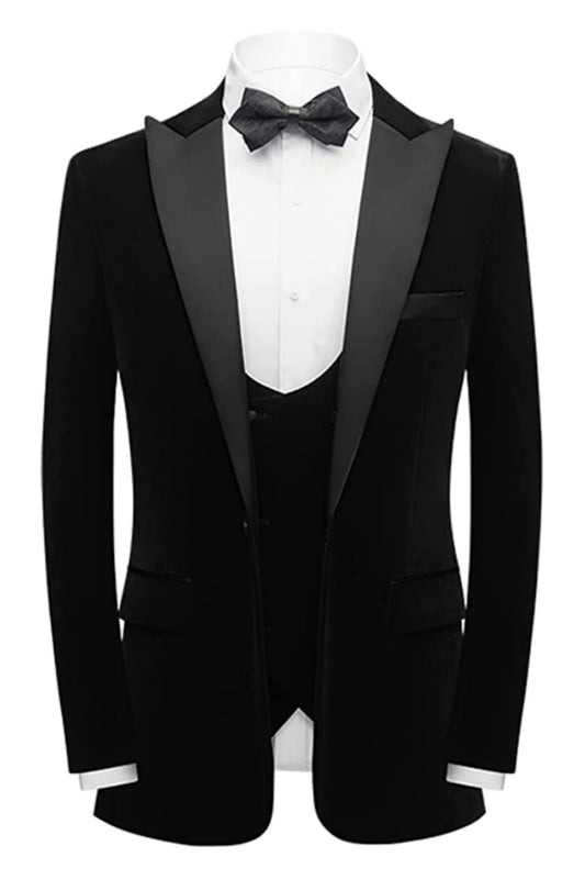 Heather Formal Black Three-Piece Velvet Men's Prom Outfit