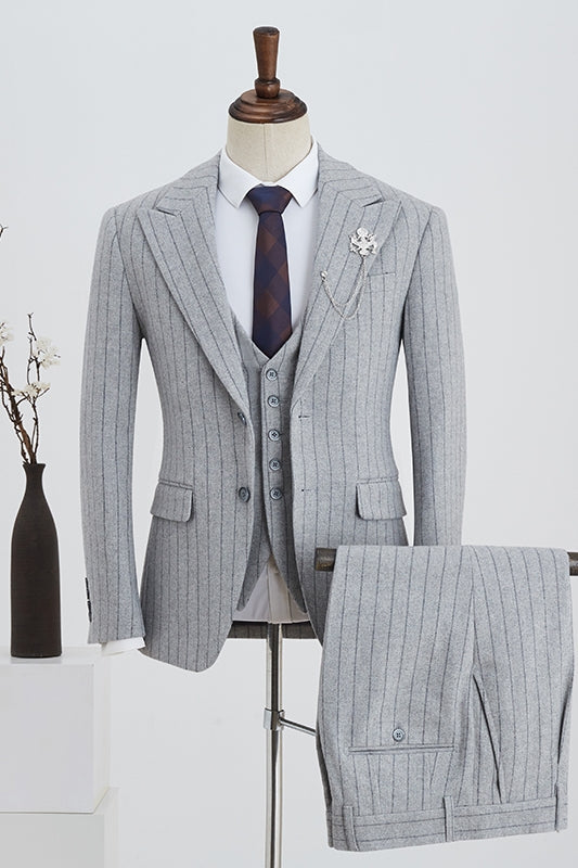 Henry Tailored Gray Peaked Lapel Three-Piece Business Suit for Men